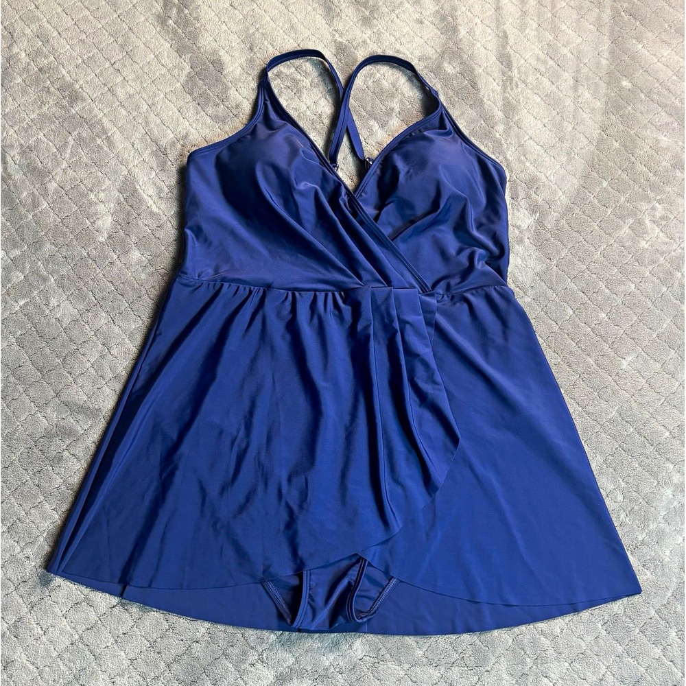 Cupshe Women's XL Navy Blue Swim Dress NWT One Piece V Neck
